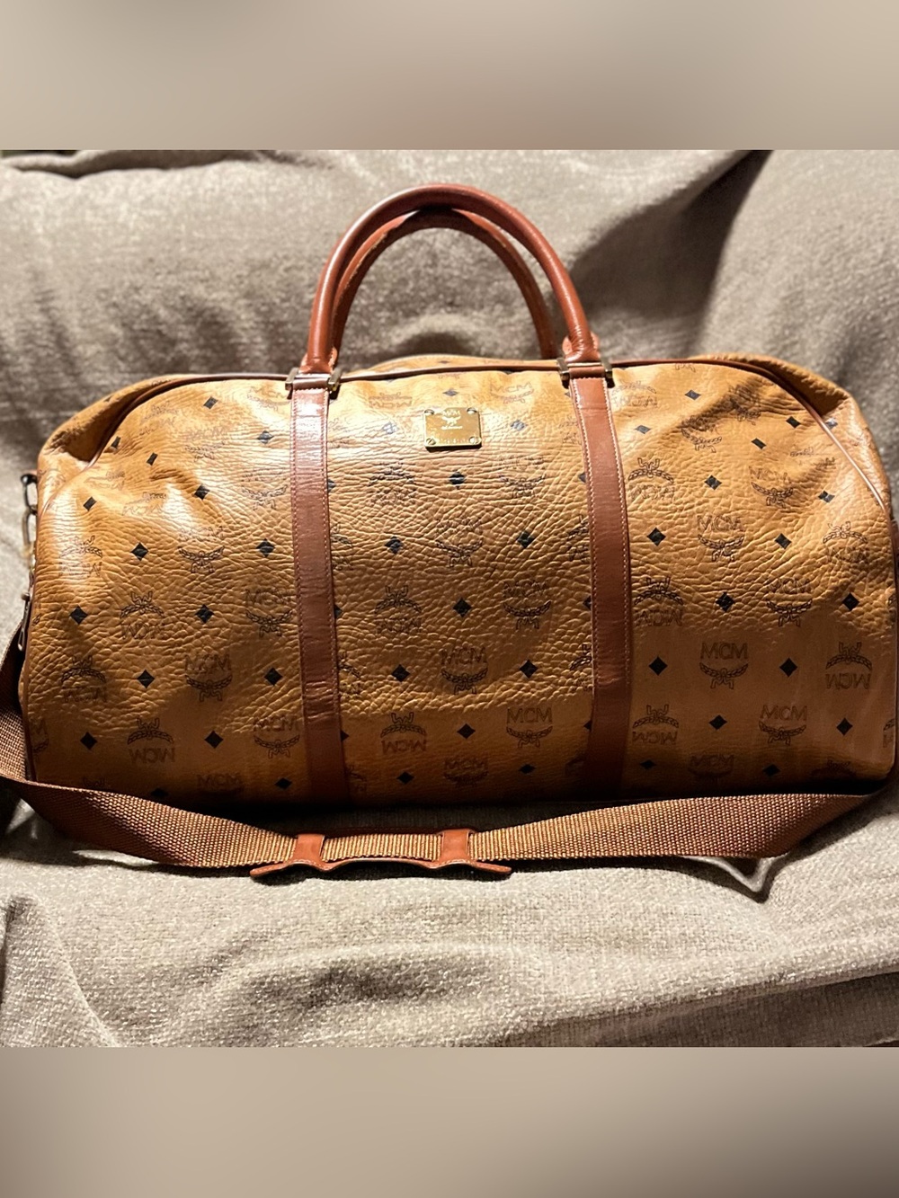 MCM Cognac/Tan Visetos Coated Canvas Duffel Bag. More Info to follow, EUC!!! WOW